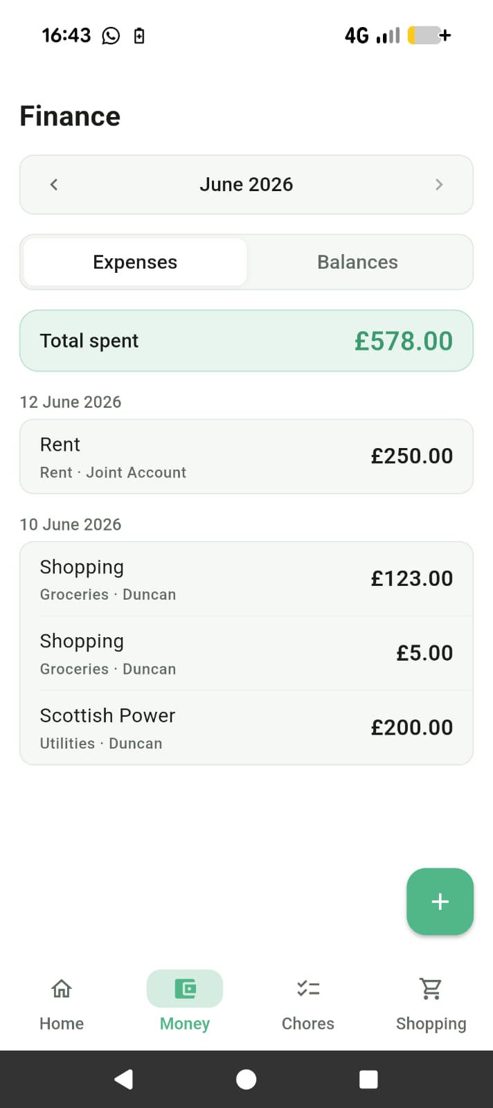 Equalize expense splitting and tracking screen