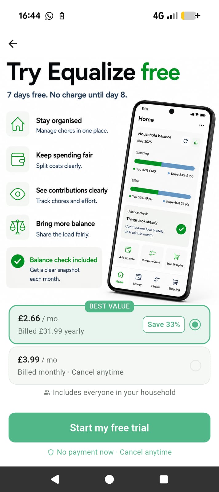 In-app subscription plan selection screen