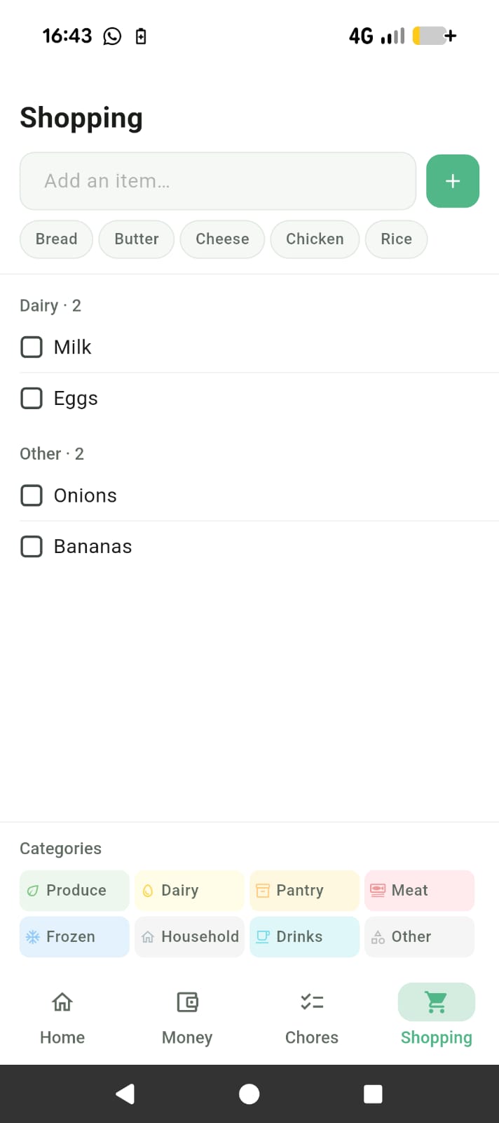 Shared shopping list with items ticked off